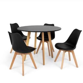 Conjunto de Jantar Mesa Leda 80cm Preta + 4 Cadeiras Leda com almofada Preta