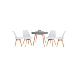 Conjunto de Jantar Mesa Leda 90cm Preta+ 4 Cadeiras Leda com almofada Branca