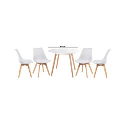 Conjunto de Jantar Mesa Leda 80cm Branca + 4 Cadeiras Leda com almofada Branca