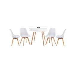 Conjunto de Jantar Mesa Leda 90cm Branca + 4 Cadeiras Leda com almofada Branca