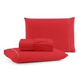 Jogo de Lençol King Mirante 100% Algodão 3 Peças - Vermelho