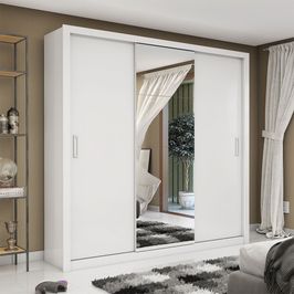 Guarda Roupa 3 Portas de Correr com Espelho Central Bahia Plus Branco