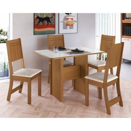 Conjunto De Mesa 1,10cm Com 4 Cadeiras Dublin Indekes | Freijo/Off White/Linho (S/V)