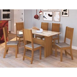 Conjunto De Mesa 1,50cm Com 6 Cadeiras Dublin Indekes | Freijo/Off White/Linho (S/V)