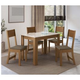 Conjunto De Mesa 1,08cm Belgica Com 4 Cadeiras Indekes | Freijo/Off White/Cacau (S/V)