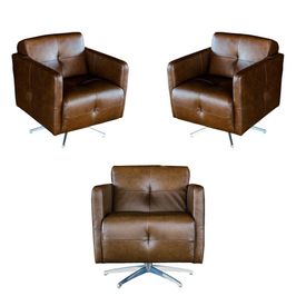 Kit 3 Poltronas Giratória para Sala de Estar Astana Couro Marrom Bicolor G40 - Gran Belo
