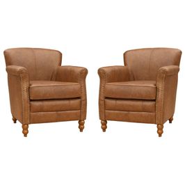 Kit 02 Poltronas Decorativas Sala de Estar Brunei Pés Madeira Couro Mel G58 - Gran Belo