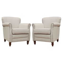Kit 02 Poltronas Decorativas Sala de Estar Brunei Pés Madeira Couro Off White G58 - Gran Belo