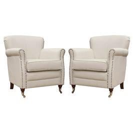 Kit 02 Poltronas Decorativas Sala de Estar Brunei Pés Príncipe Couro Off White G58 - Gran Belo