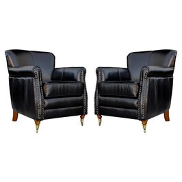 Kit 02 Poltronas Decorativas Sala de Estar Brunei Pés Príncipe Couro Preto G58 - Gran Belo