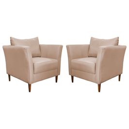 Kit 2 Poltronas Decorativa Sala de Estar Pés Palito Lubbock Couro Bege G58 - Gran Belo