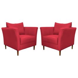 Kit 2 Poltronas Decorativa Sala de Estar Pés Palito Lubbock Couro Vermelho G58 - Gran Belo