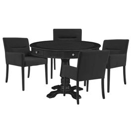 Mesa de Jogos Carteado Redonda Victoria Tampo Reversível Preto com Kit 4 Cadeiras Vicenza Preto Fosco G36 G15 - Gran Belo