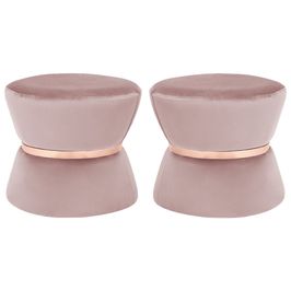 Kit 02 Puffs Decorativo Sala de Estar 45cm Dhaka Veludo Rosê G15 - Gran Belo