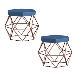 Kit 2 Puff Decorativo Base Bronze Elsa Suede Azul Marinho G41 - Gran Belo