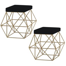 Kit 2 Puffs Decorativo Sala de Estar Base Gold Trixie Veludo Preto G41 - Gran Belo