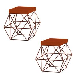 Kit 2 Puffs Decorativo Sala de Estar Base Bronze Trixie Suede Telha G41 - Gran Belo