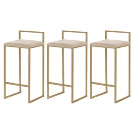 Kit 3 Banquetas Decorativa Jasmine Base Gold Veludo Bege G41 - Gran Belo