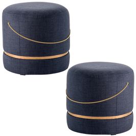 Kit 2 Puffs Decorativos Redondos Ryu Azul/Dourado G66 - Gran Belo