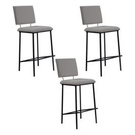 Kit 3 Banquetas Fixa Decorativa Base de Aço Marcius Linho Cinza G17 - Gran Belo
