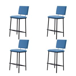 Kit 4 Banquetas Fixa Decorativa Base de Aço Marcius Linho Azul Jeans G17 - Gran Belo