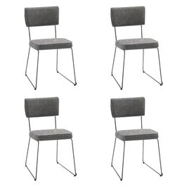Kit 4 Cadeiras de Jantar Decorativa Base Aço Preto Luigi Linho Cinza G17 - Gran Belo