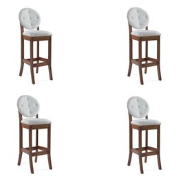 Kit 4 Banquetas Alta Madeira Maciça Teseu Linho Off White/Imbuia G42 - Gran Belo