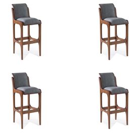 Kit 4 Banquetas Alta Madeira Maciça Pedri Linho Cinza/Imbuia G42 - Gran Belo