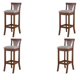 Kit 4 Banquetas Alta Madeira Maciça Pontes Linho Off White/Imbuia G42 - Gran Belo