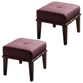 Kit 02 Puffs Decorativos 45cm Martínez Veludo Pés Madeira Rosa/Imbúia G62 - Gran Belo