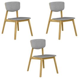 Kit 3 Cadeiras Decorativas Sala de Jantar Madeira Maciça Lang Linho Cinza/Freijó G13 - Gran Belo