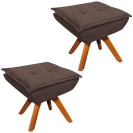 Kit 2 Puff&#039s Decorativos Base Giratória em Madeira Charger Suede Marrom G19 - Gran Belo