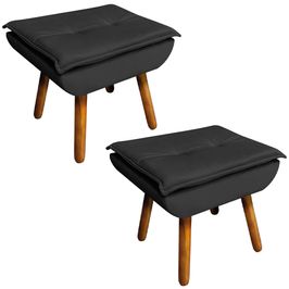 Kit 2 Puff&#039s Decorativos Pés Palito Charger Veludo Preto G19 - Gran Belo