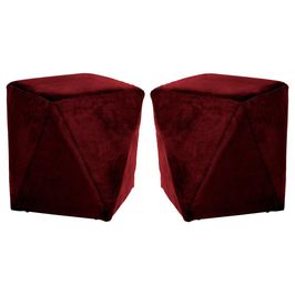 Kit 02 Puffs Decorativo Sala de Estar Blois Veludo Vinho G15 - Gran Belo