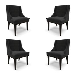 Kit 4 Cadeiras Decorativas Sala de Jantar Base Fixa de Madeira Firenze Suede Preto G19 - Gran Belo