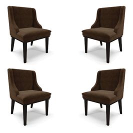 Kit 4 Cadeiras Decorativas Sala de Jantar Base Fixa de Madeira Firenze Suede Marrom/Preto G19 - Gran Belo