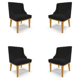 Kit 4 Cadeiras Decorativas Sala de Jantar Base Fixa de Madeira Firenze Linho Preto/Castanho G19 - Gran Belo