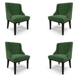 Kit 4 Cadeiras Decorativas Sala de Jantar Base Fixa de Madeira Firenze Suede Verde Esmeralda/Preto G19 - Gran Belo