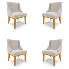 Kit 4 Cadeiras Decorativas Sala de Jantar Base Fixa de Madeira Firenze Veludo Cinza/Castanho G19 - Gran Belo