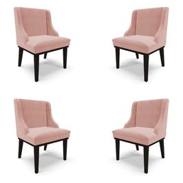Kit 4 Cadeiras Decorativas Sala de Jantar Base Fixa de Madeira Firenze Veludo Rosê/Preto G19 - Gran Belo