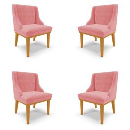 Kit 4 Cadeiras Decorativas Sala de Jantar Base Fixa de Madeira Firenze Suede Rose/Castanho G19 - Gran Belo