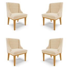 Kit 4 Cadeiras Decorativas Sala de Jantar Base Fixa de Madeira Firenze Suede Bege/Castanho G19 - Gran Belo