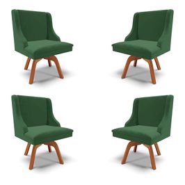 Kit 4 Cadeiras Decorativas Sala de Jantar Base Giratória de Madeira Firenze Veludo Verde/Natural G19 - Gran Belo