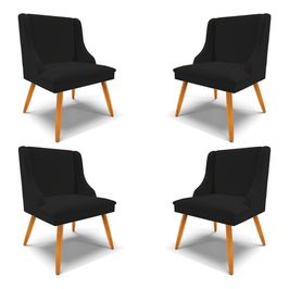 Kit 4 Cadeiras Decorativas Sala de Jantar Pés Palito de Madeira Firenze Linho Preto/Natural G19 - Gran Belo