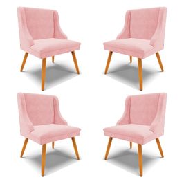 Kit 4 Cadeiras Decorativas Sala de Jantar Pés Palito de Madeira Firenze Suede Rosa Bebê/Natural G19 - Gran Belo
