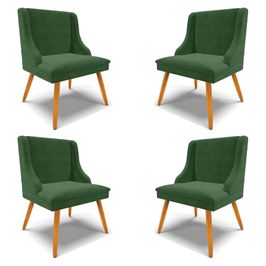 Kit 4 Cadeiras Decorativas Sala de Jantar Pés Palito de Madeira Firenze Suede Verde Esmeralda/Natural G19 - Gran Belo