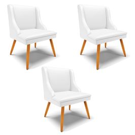 Kit 3 Cadeiras Decorativas Sala de Jantar Pés Palito de Madeira Firenze PU Branco Fosco/Natural G19 - Gran Belo