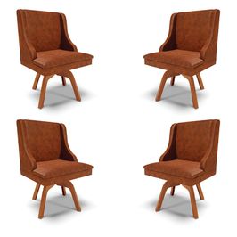 Kit 4 Cadeiras Decorativas Sala de Jantar Base Giratória de Madeira Firenze PU Nozes/Natural G19 - Gran Belo