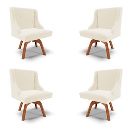Kit 4 Cadeiras Decorativas Sala de Jantar Base Giratória de Madeira Firenze Veludo Bege/Natural G19 - Gran Belo