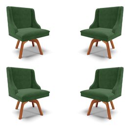 Kit 4 Cadeiras Decorativas Sala de Jantar Base Giratória de Madeira Firenze Suede Verde Esmeralda/Natural G19 - Gran Belo